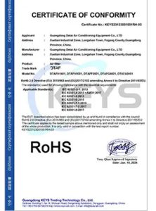 DTAF Air Filter RoHS Certification
